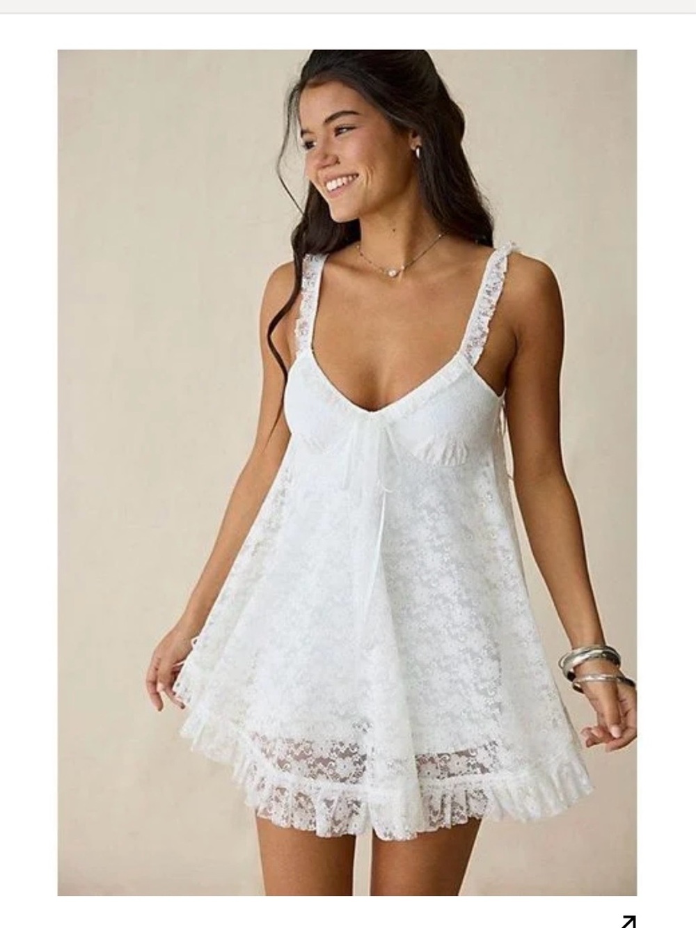 UO PRIMROSE WHITE LACE BABYDOLL MINI RUFFLE SLIP DRESS WITH BUILT-IN ROMPER SzM